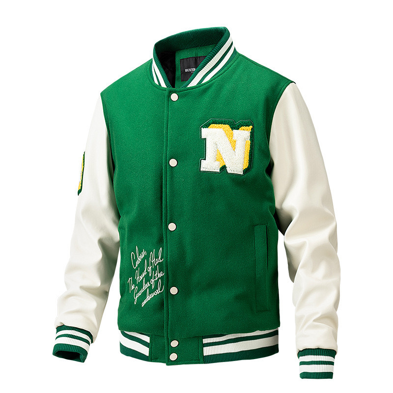 GrogeousBen  Unisex Letter Embroidered Alphabet Harajuku Street Baseball Varsity Jacket Varsity Hip Hop Style Jacket