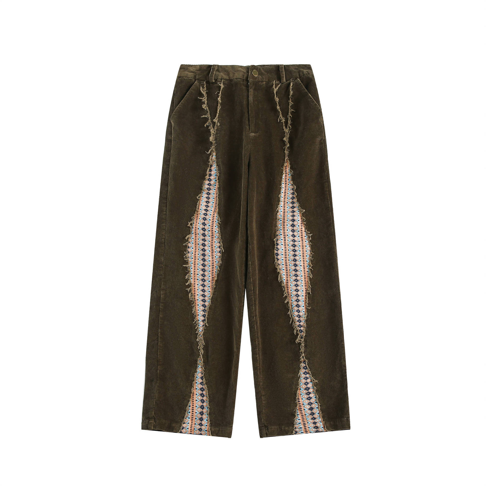 GrogeousBen   Unisex 2024 new retro diamond-shaped spliced corduroy pants for men, trendy brand design with a sense of drape and wide-leg casual pants.