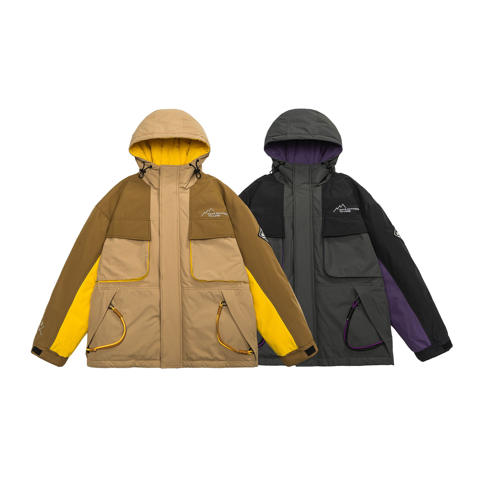 GrogeousBen  Unisex  Winter hooded assault suit down jacket Plus size loose spliced workwear jacket .