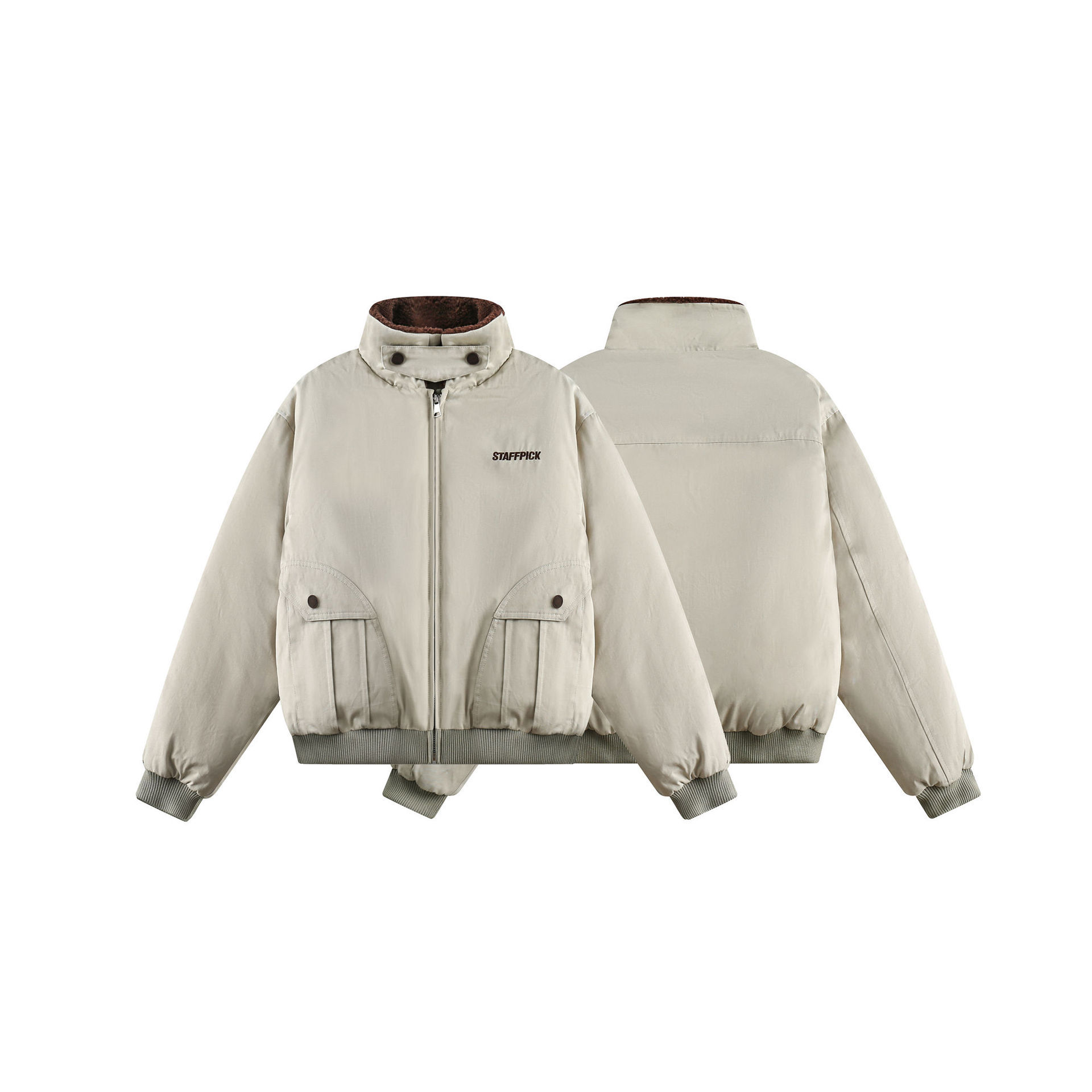 GorgeousBen  Unisex American retro embroidered lamb wool warm stand-up collar cotton coat