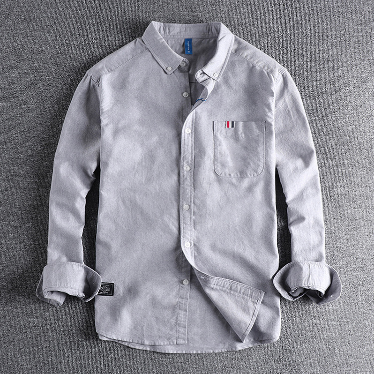 GorgeousBen  Men's  Oxford Long Sleeve Shirt, Pure White Simple and Versatile with Pocket