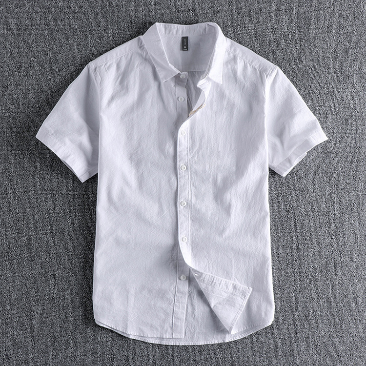 GorgeousBen  Men's Retro trend water-washed textured cotton short-sleeved shirt for men, classic and versatile solid color daily loose youth shirt.