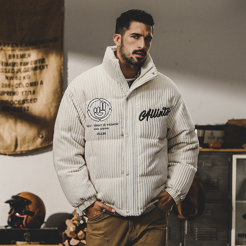GrogeousBen  Men's Fashionable customized down jacket cotton winter thickened warm heavy corduroy men's down jacket