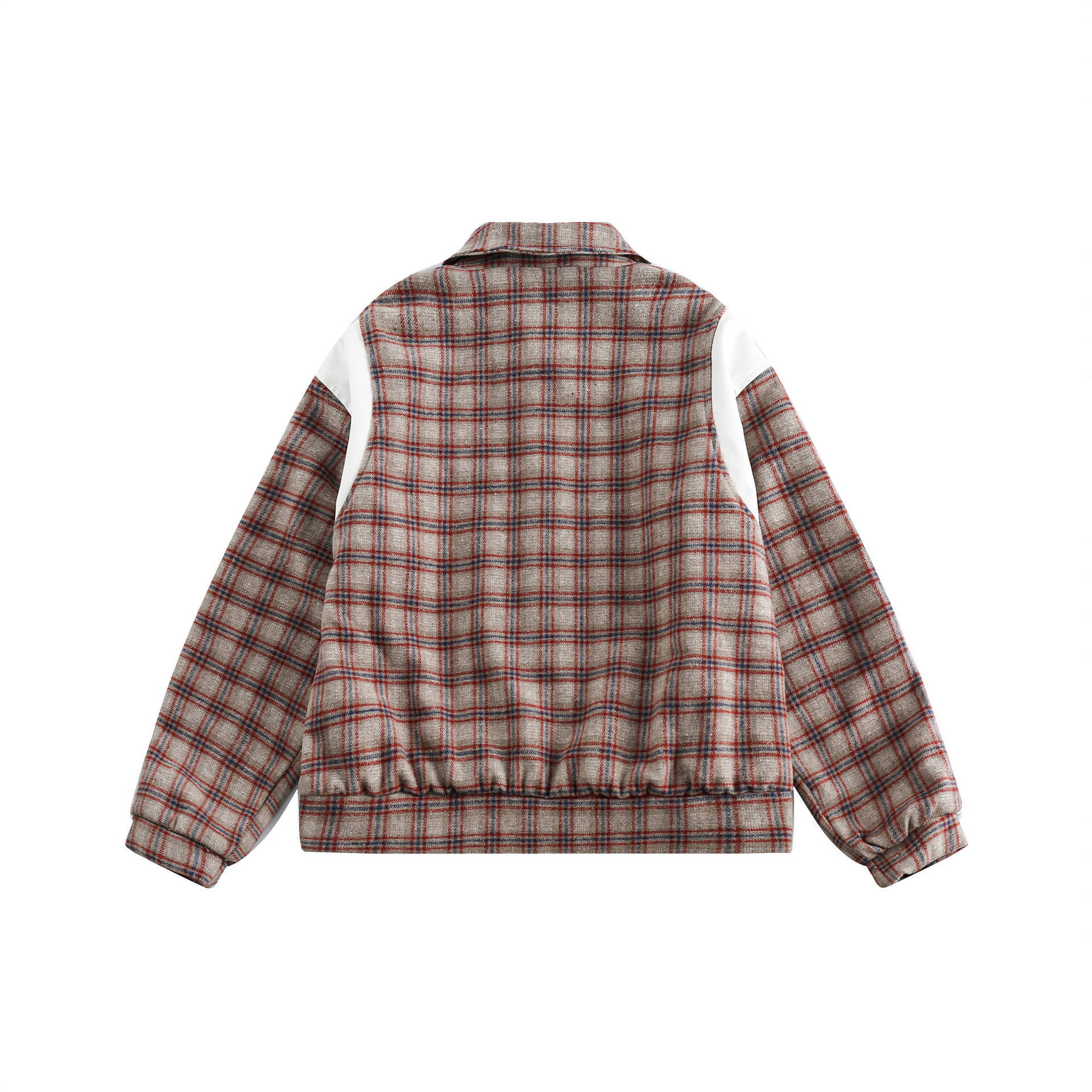 GorgeousBen   Unisex 2024 new American retro college style brushed plaid jacket for men and women, trendy couple loose baseball jacket.