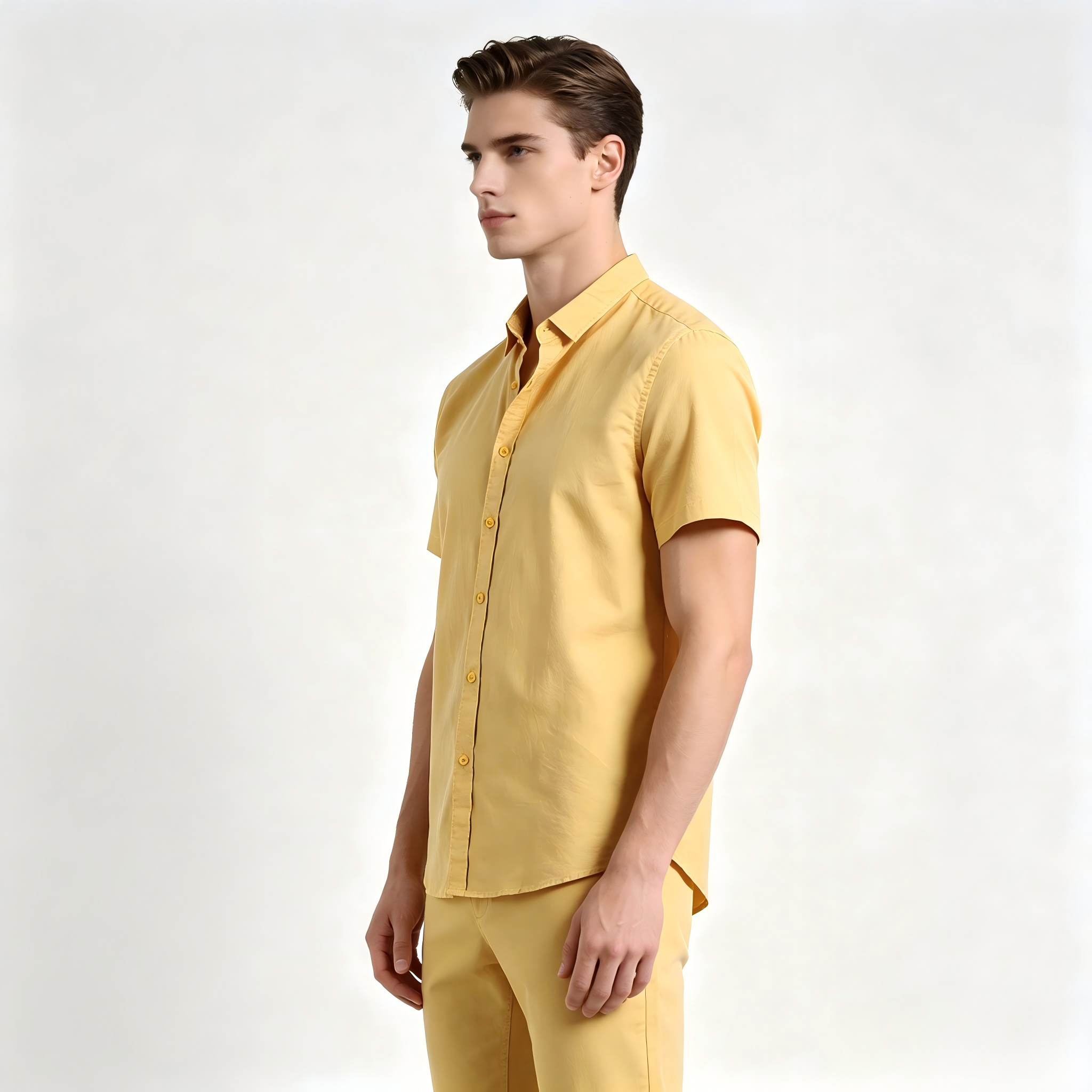 GrogeousBen  Men's Fresh retro solid color linen cotton short-sleeved shirt men's daily versatile washed comfortable shirt.