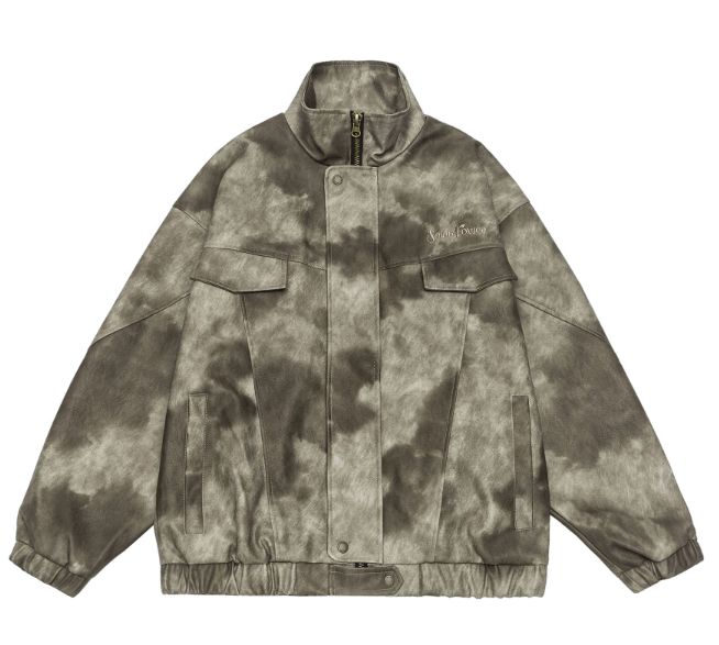 GrogeousBen Plus size retro high-end leather jacket for men; loose, trendy, American-style motorcycle jacket with camouflage PU leather coat.