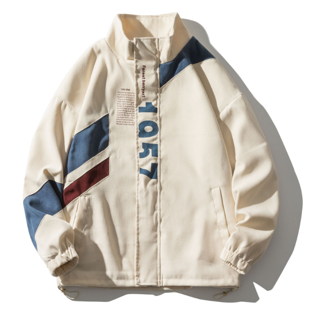 GrogeousBen Women's coat with splicing, retro, handsome, stand-up collar, sports jacket, loose, neutral, color-blocking, baseball uniform, Japanese style fashionable, age-reducing.
