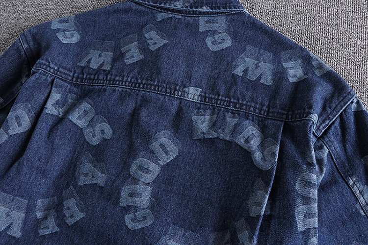GrogeousBen  Men's  Casual retro printed letter denim shirt, fashionable and loose versatile youth shirt.