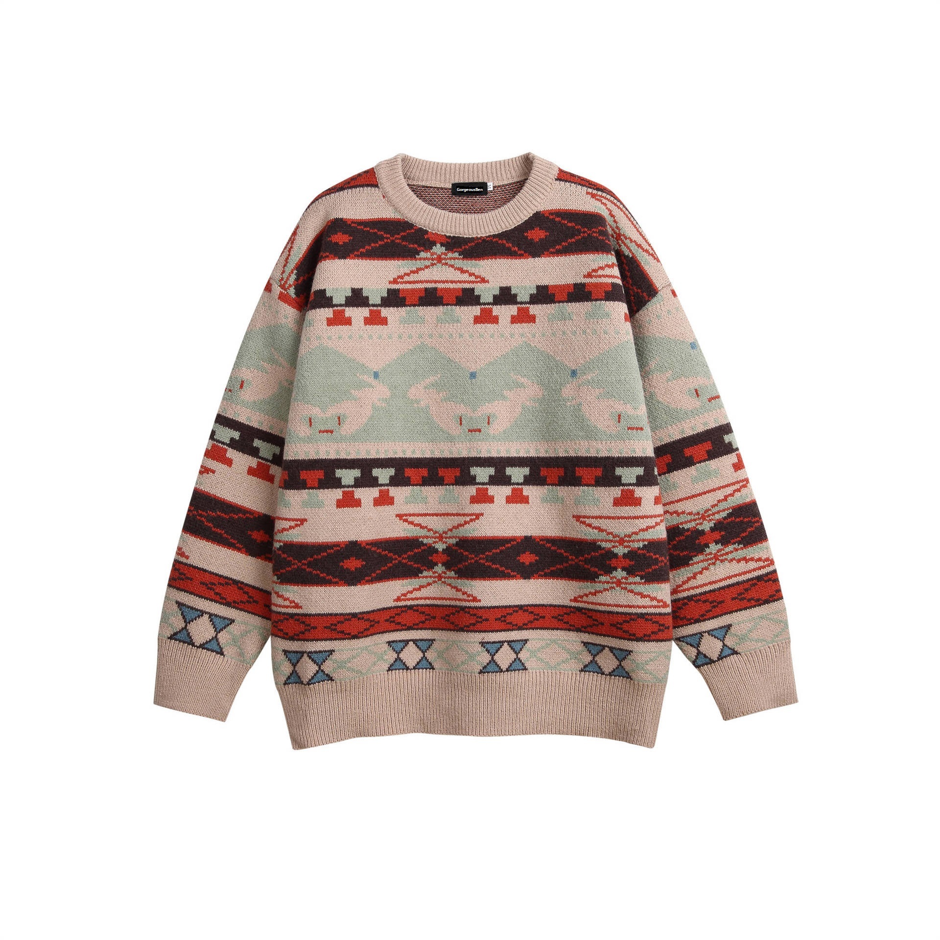 GorgeousBen  Unisex Autumn and winter American style trendy ethnic long-sleeved sweater for men, city boy pullover knitwear, college style top for men.