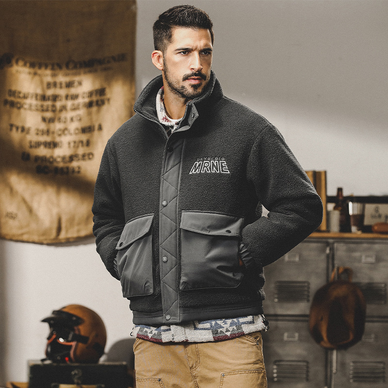 GrogeousBen  Men's style overalls stand collar cashmere jacket men winter baggy plus-size fleece jacket