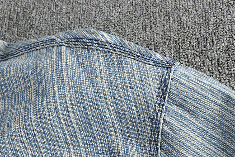 GorgeousBen  Men's Color-woven striped woven fabric, water-washed and distressed long-sleeved shirt for men, retro and trendy literary and casual thin shirt.