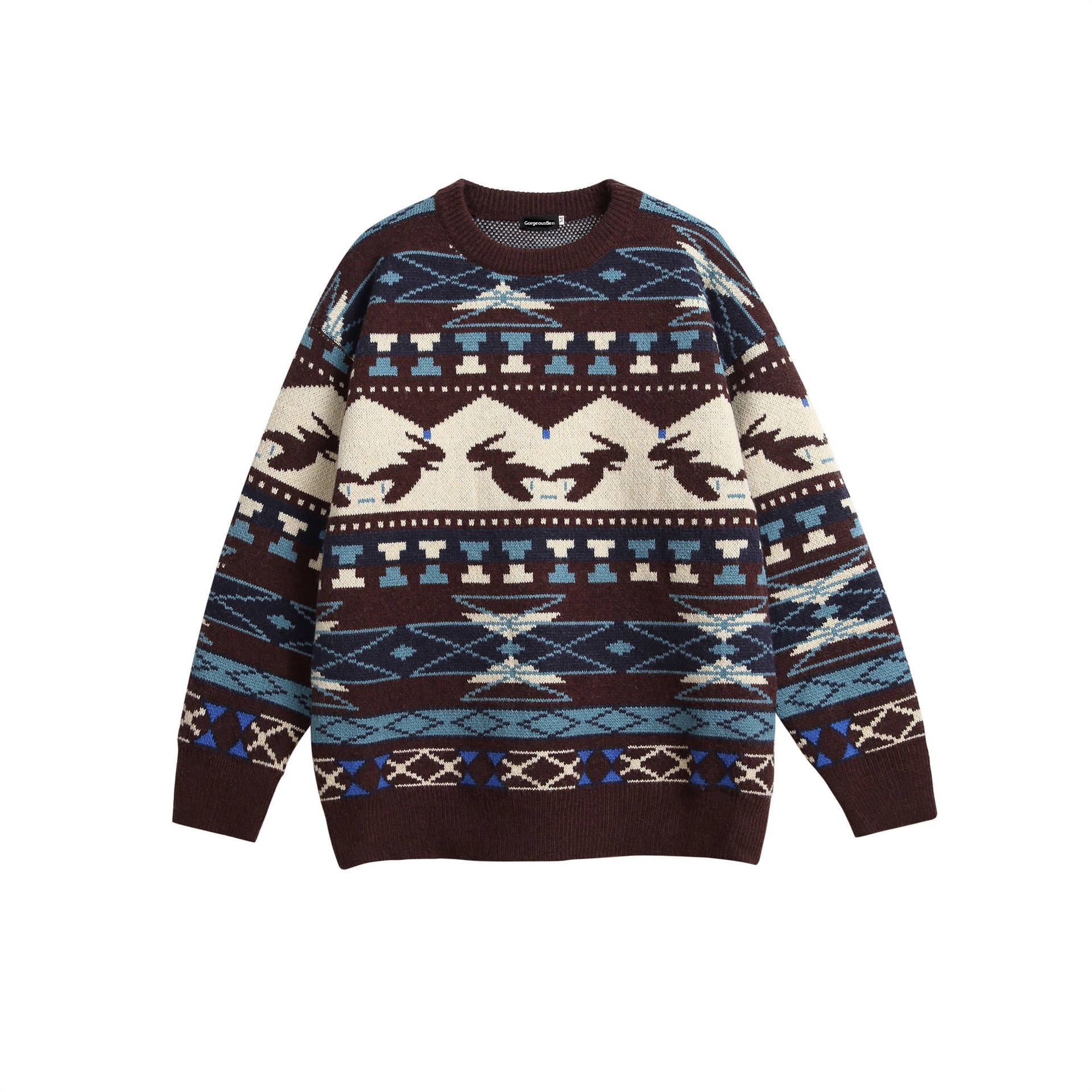 GorgeousBen  Unisex Autumn and winter American style trendy ethnic long-sleeved sweater for men, city boy pullover knitwear, college style top for men.