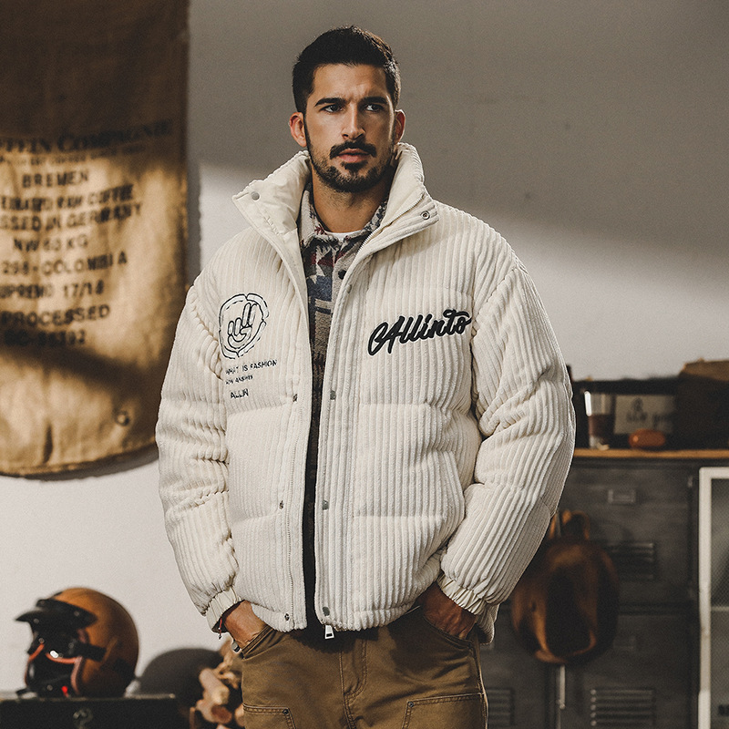 GrogeousBen  Men's Fashionable customized down jacket cotton winter thickened warm heavy corduroy men's down jacket