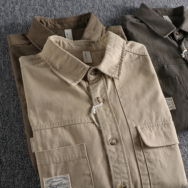 GorgeousBen  Men's Simple retro workwear long sleeve shirt for men, new autumn loose daily young shirt.