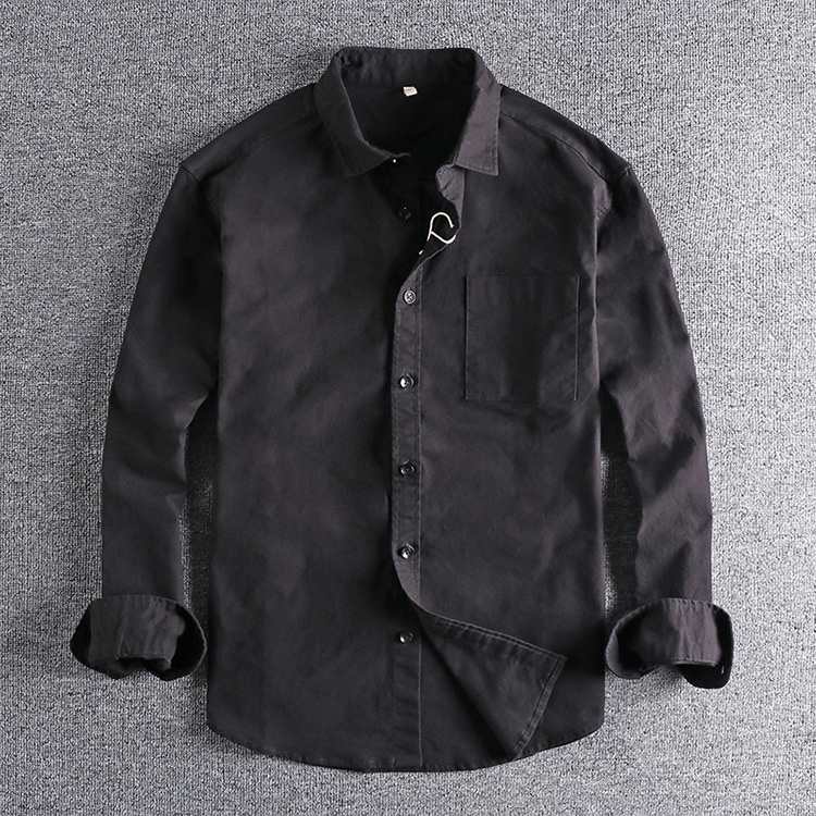 GorgeousBen  Men's Loose, high-end,  retro, solid color, long-sleeved shirt, men's handsome and simple casual shirt.