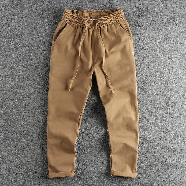 GrogeousBen  Men's Autumn American-style woven cotton washed casual pants for men, solid color retro trendy loose straight wide-leg trousers.