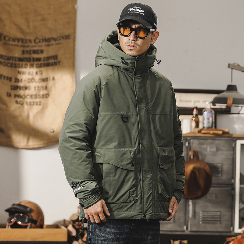 GrogeousBen  Men's down jacket, winter outdoor functional workwear, thickened hooded windbreaker for warmth.