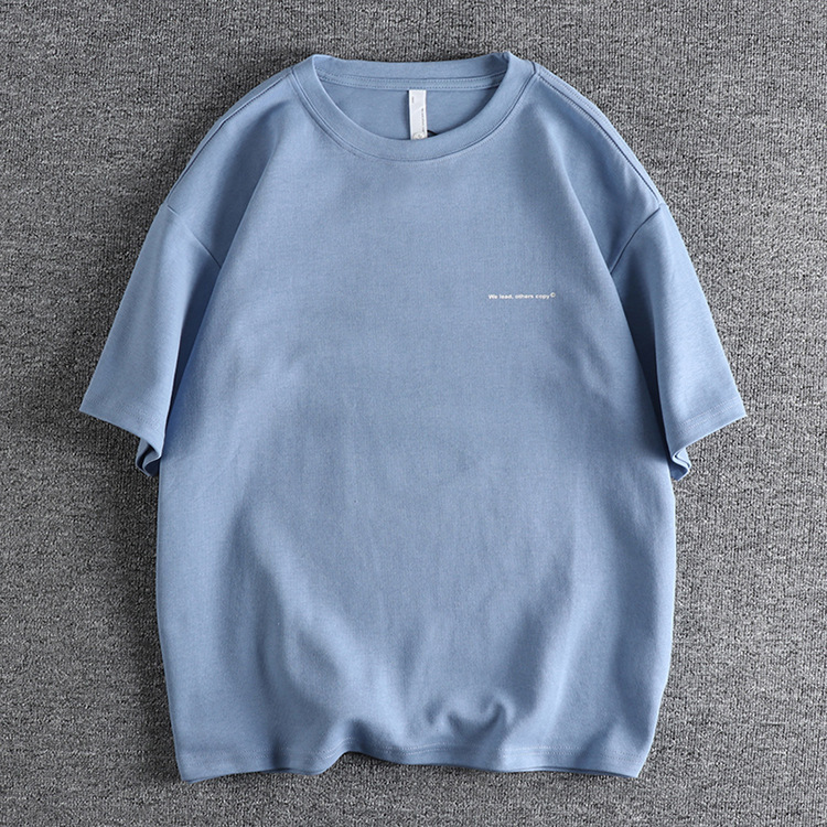GrogeousBen Men's 300g heavy weight comfort washed fabric solid color trend short-sleeved T-shirt men
