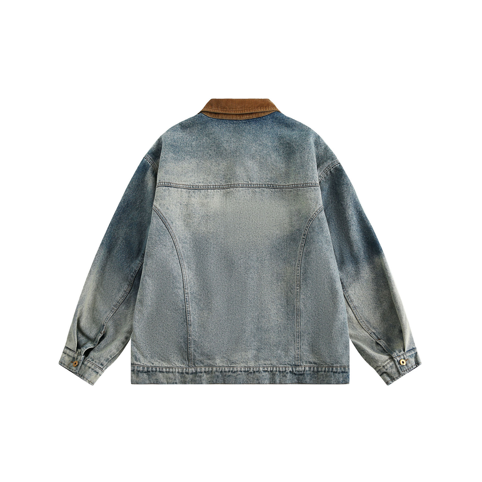 GrogeousBen   Unisex Retro high-end color-block lapel washed denim jacket, unisex BF style spring versatile jacket.