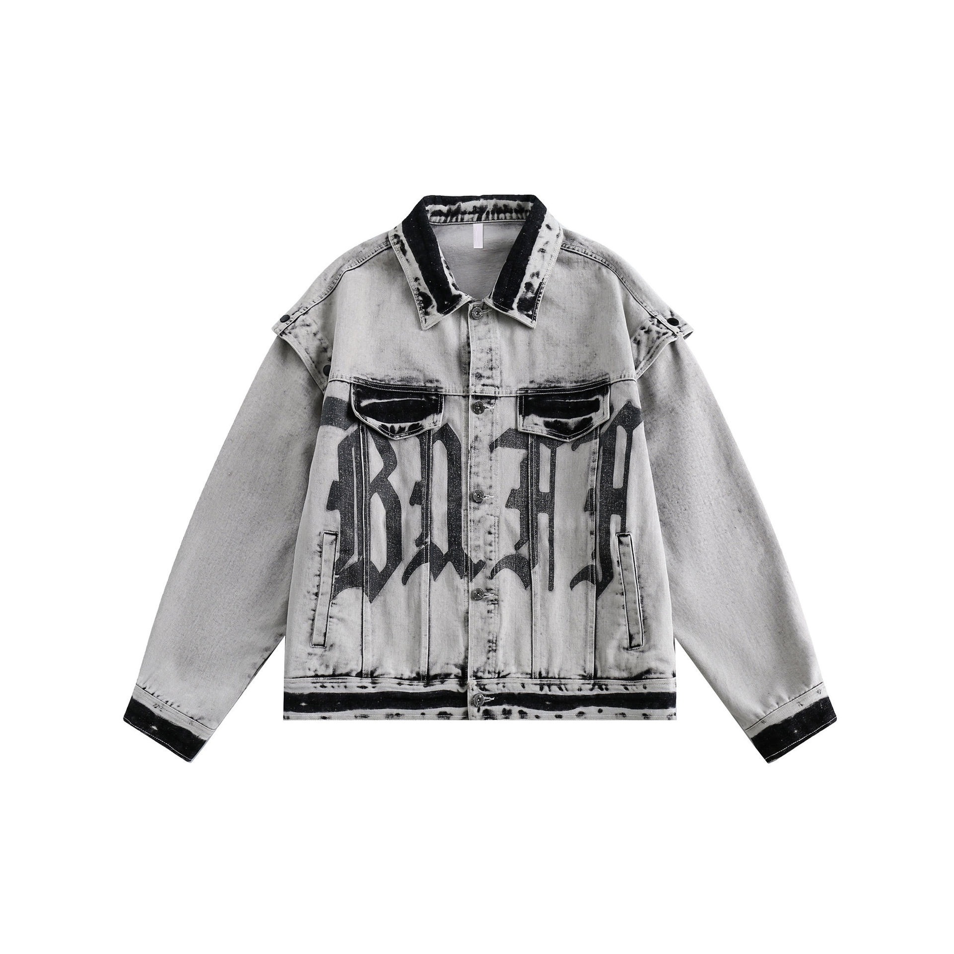 GorgeousBen  Unisex 2024 spring new style, two-wear detachable sleeve letter print jacket, washed vintage couple's top.