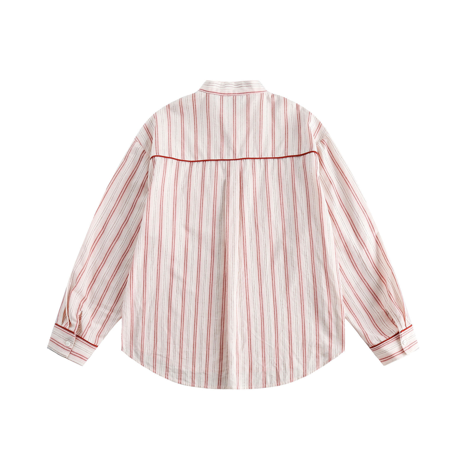 GorgeousBen   Unisex 2024 new  pink vertical striped long-sleeved shirt for men, loose-fitting versatile couple's shirt jacket for spring.