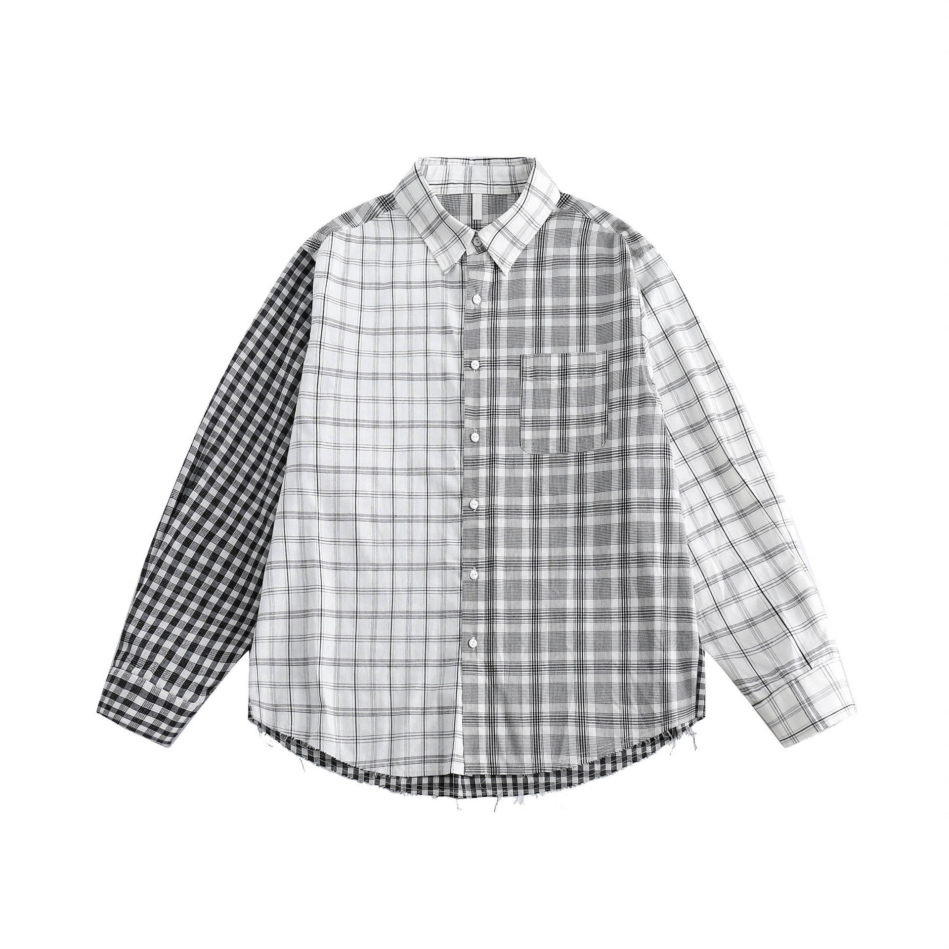 GorgeousBen  Unisex 2024 new American style color-blocked plaid long-sleeve shirt for men, spring lazy casual couple's outerwear.