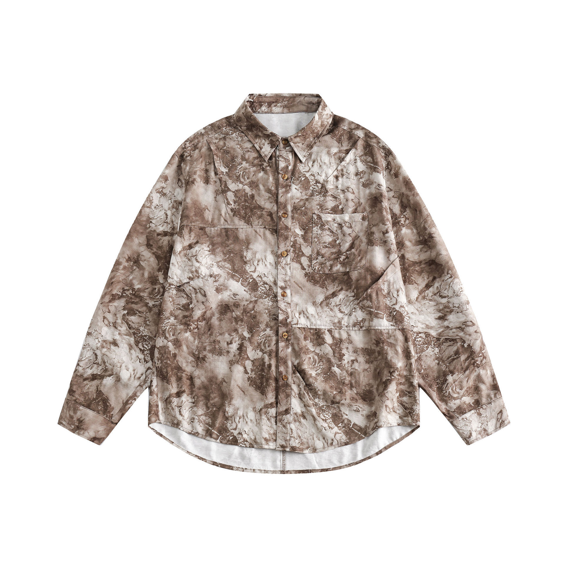 GorgeousBen   Unisex 2024 new Hong Kong style retro tie-dye printed long-sleeved shirt for men, loose and casual with a sense of drape, spring outerwear.