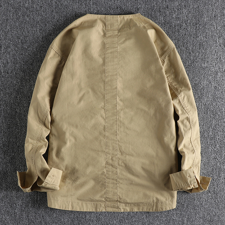 GorgeousBen  Men's American style camouflage workwear collarless shirt for men with long sleeves.