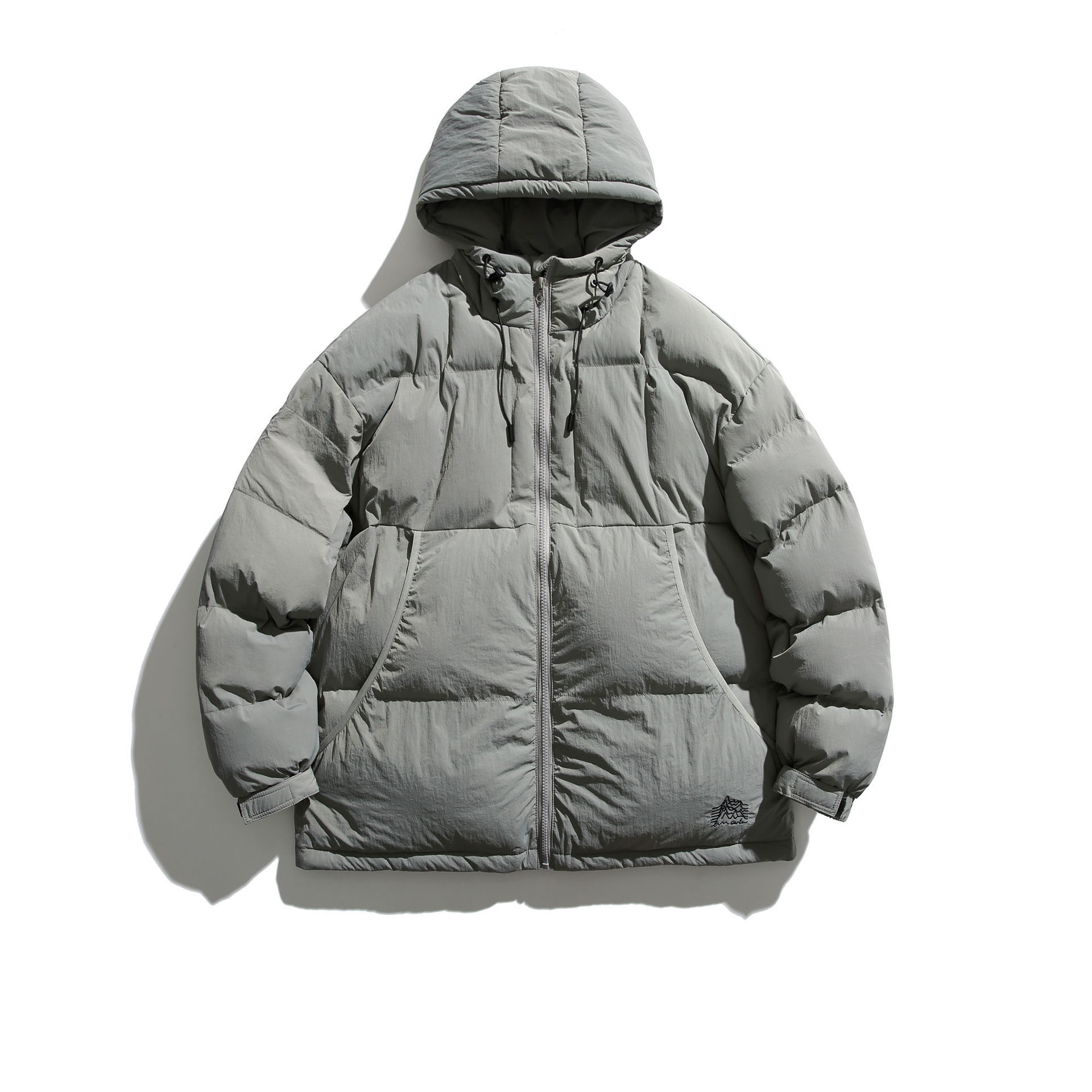 GorgeousBen  Unisex Winter retro simple embroidery solid color hooded cotton coat.