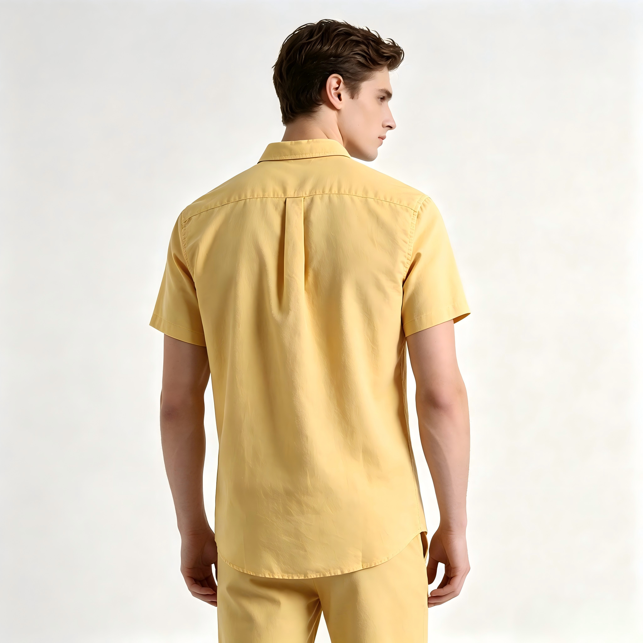 GrogeousBen  Men's Fresh retro solid color linen cotton short-sleeved shirt men's daily versatile washed comfortable shirt.