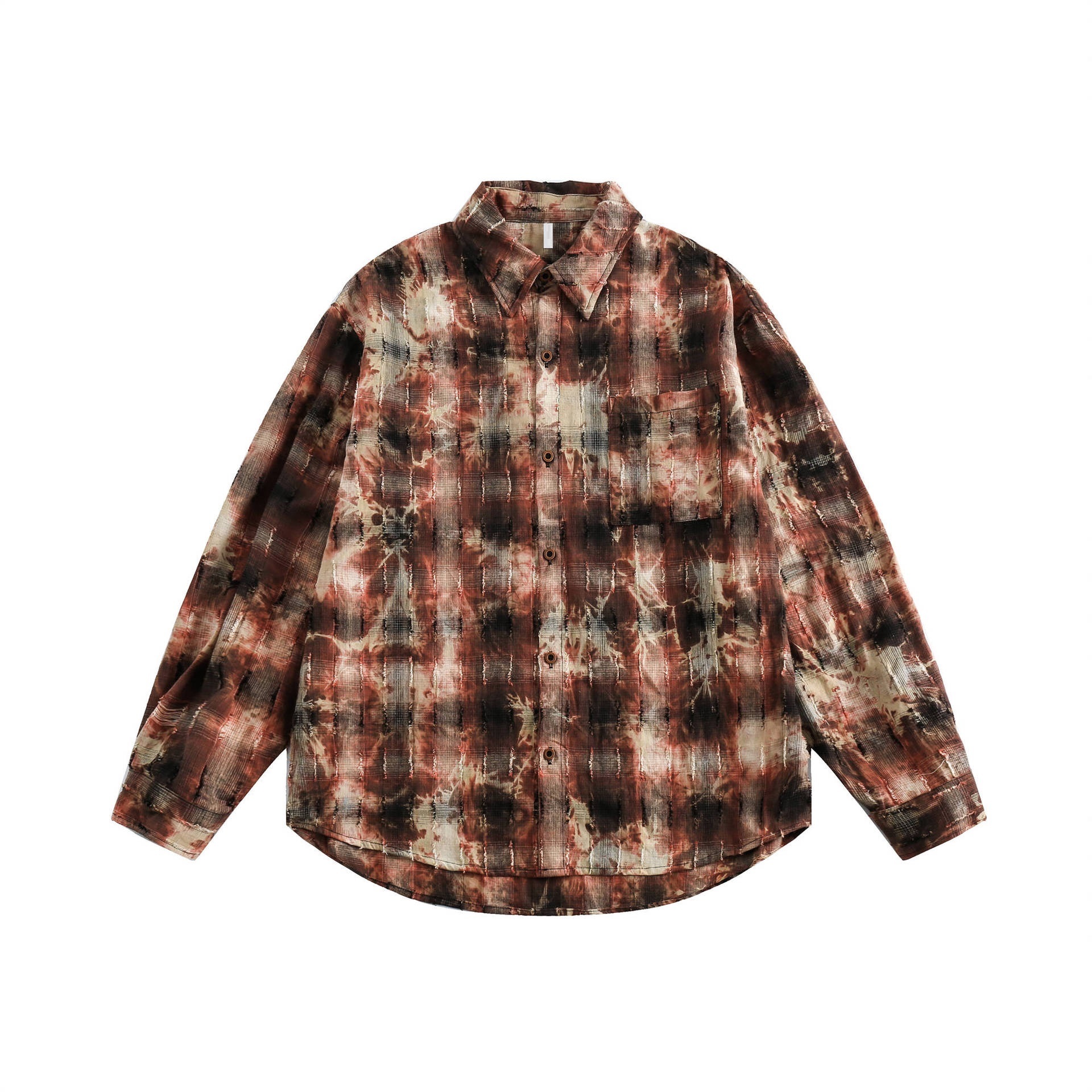 GorgeousBen  Unisex 2024 new American high street raw edge design long-sleeved shirt for men, spring retro loose trendy shirt outerwear.