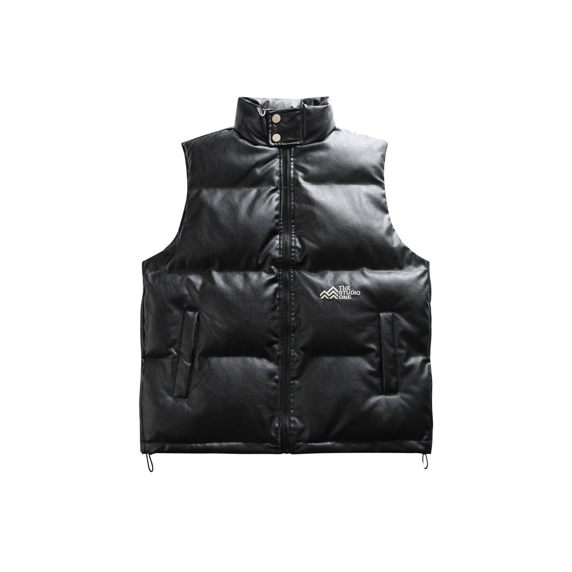 GorgeousBen  Unisex Thickened cotton vest with stand collar for autumn and winter embroidered PU leather vest, loose and warm outerwear.
