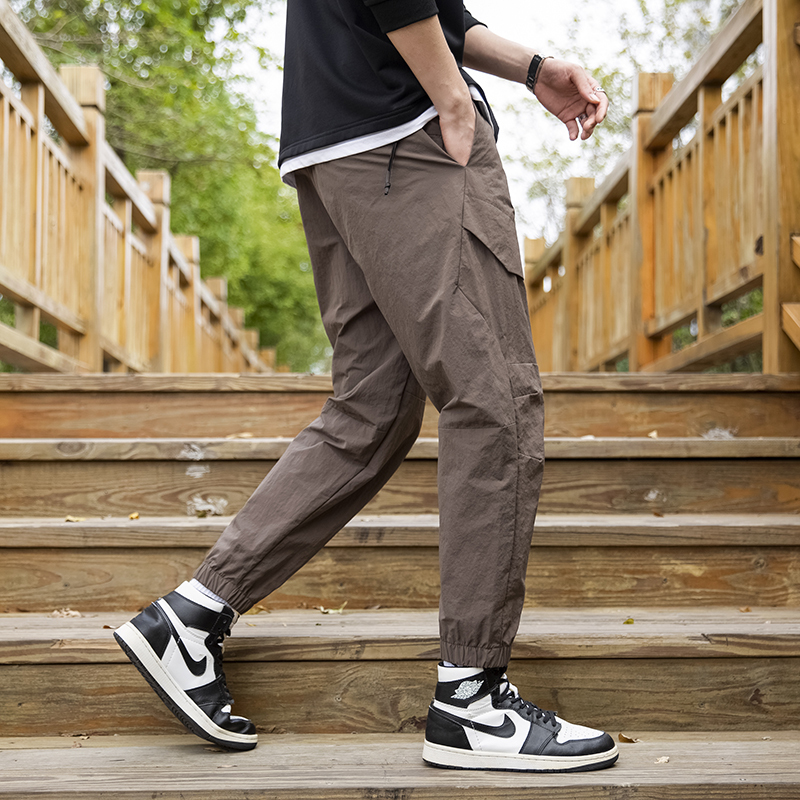 GorgeousBen Men Multi-bag Vertical Multifunctional Straight Canister Foot Pant Draw Rope Army Green Casual Trouser