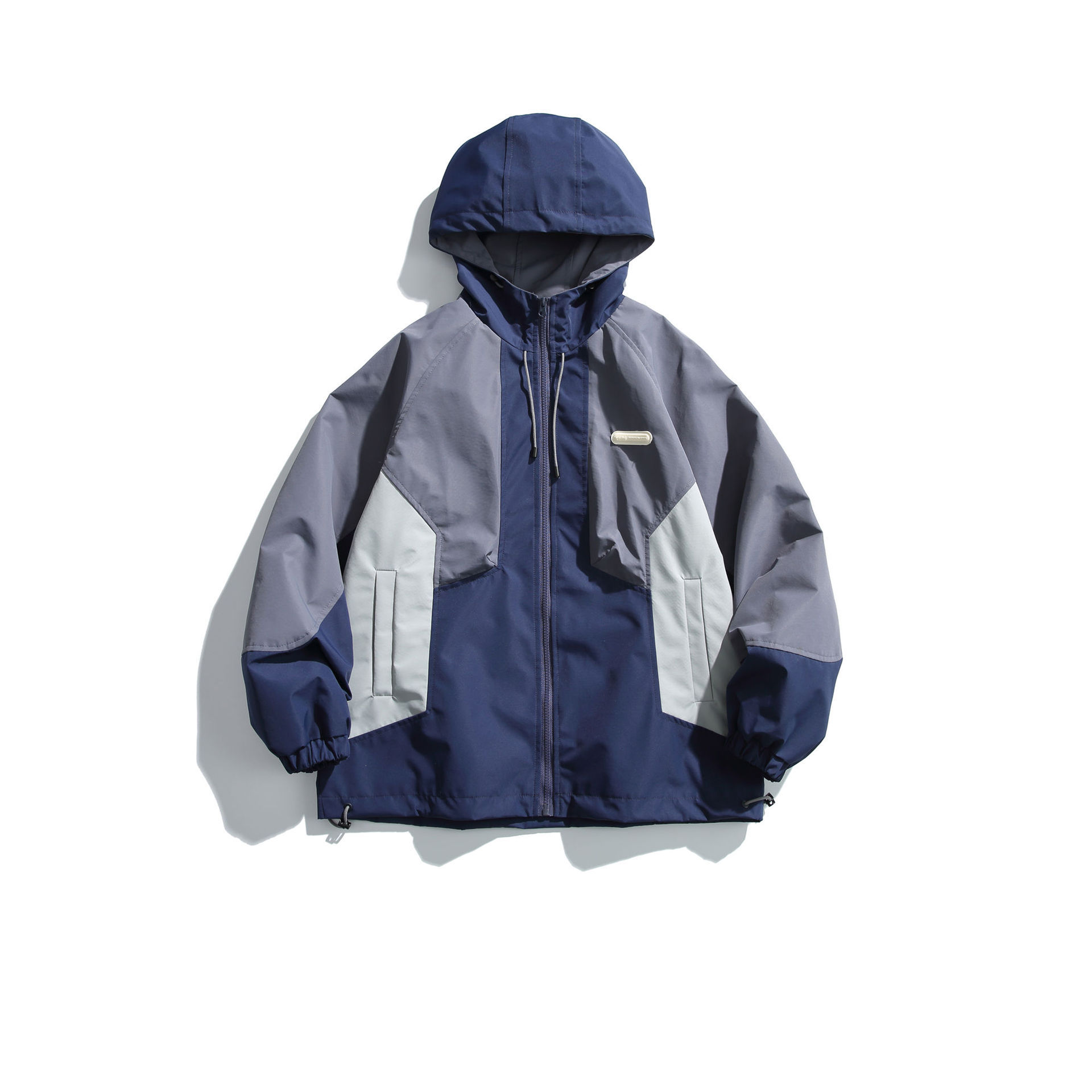 GorgeousBen   Unisex 2024 new street retro color-blocked hooded windbreaker jacket for men, loose fit, casual jacket for couples.