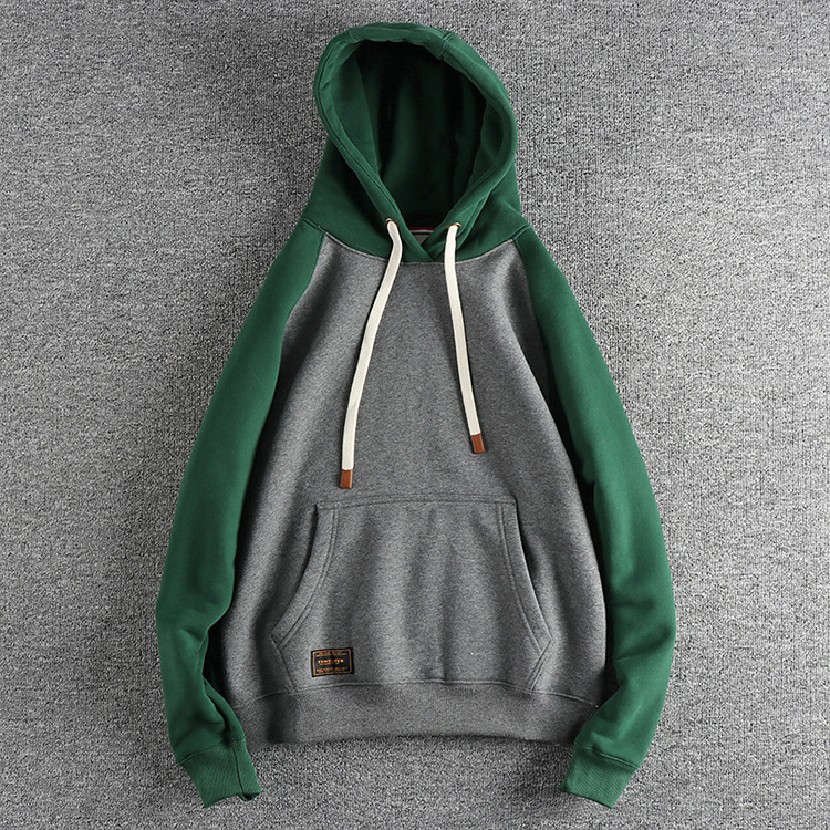 GorgeousBen  Men's  Heavyweight fleece-lined thick hooded sweatshirt for men, American retro color-blocked trendy youth top outerwear.