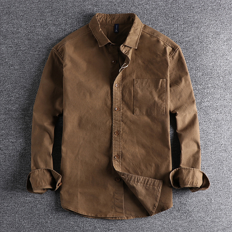 GorgeousBen  Men's Loose, high-end,  retro, solid color, long-sleeved shirt, men's handsome and simple casual shirt.