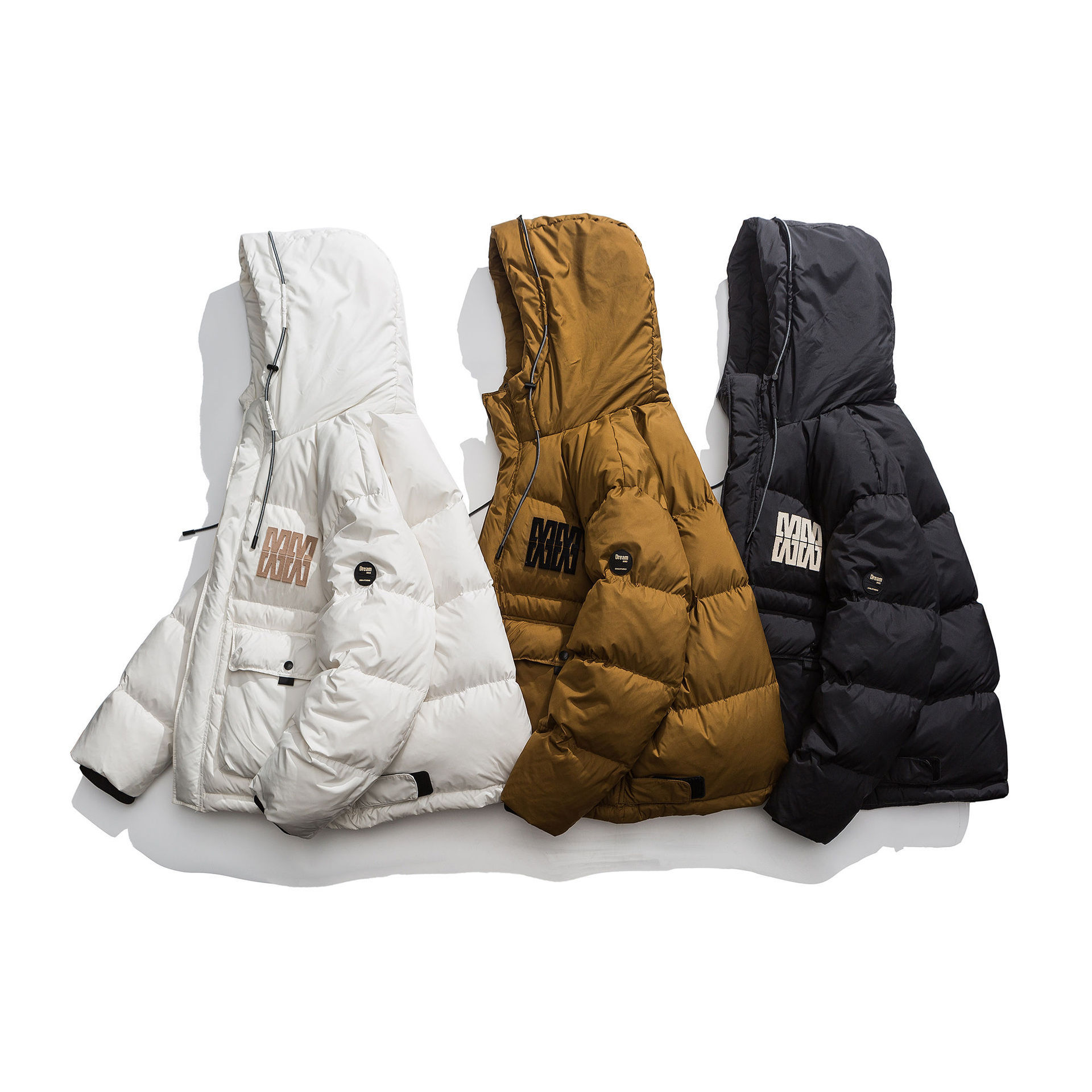 GorgeousBen  Unisex American high-street letter patch workwear down jacket , thickened for winter, trendy hooded outerwear for couples.