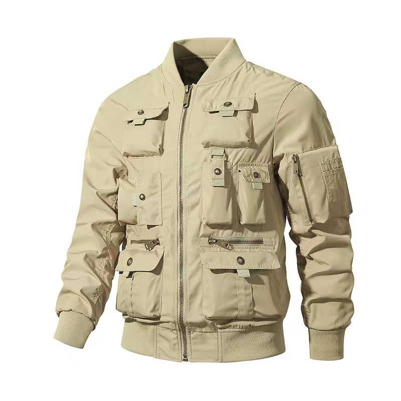 GrogeousBen  Men's Pilot jacket Men's retro Baseball uniform Multi pocket overals Functiona iacket Three defense attack jacket