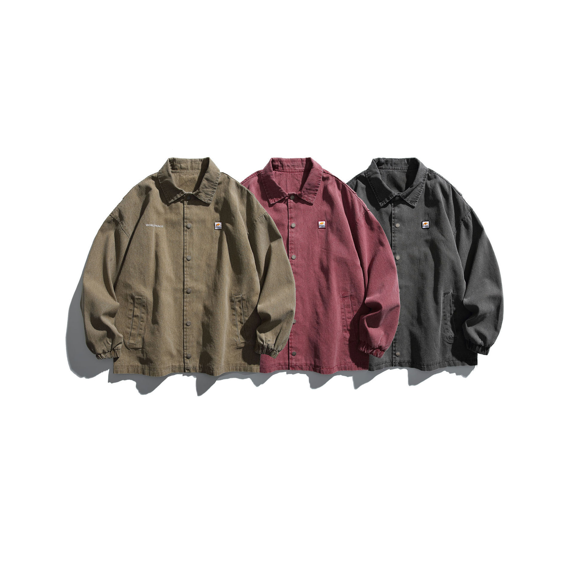 GorgeousBen   Unisex 2024 new  retro simple and concise patch long-sleeved shirt for men and women, trendy loose-fitting casual couple's work shirt.