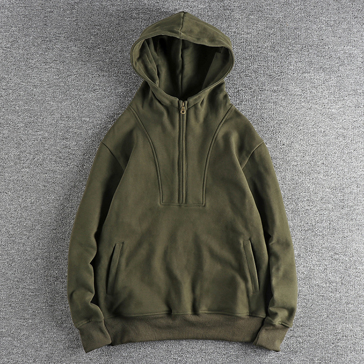 GorgeousBen  Men's Heavyweight high-gram thickened half-open collar hooded sweatshirt for men, keeping warm and stylish in autumn and winter with a retro look.