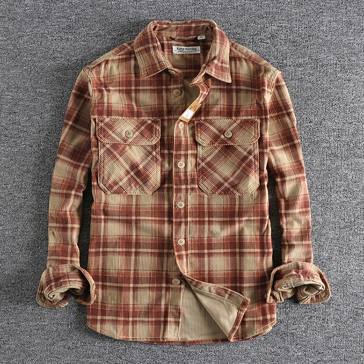 GorgeousBen  Men's Retro Spring and Autumn fashion men's long-sleeved shirt, washed corduroy, comfortable daily wear, versatile trendy outerwear.