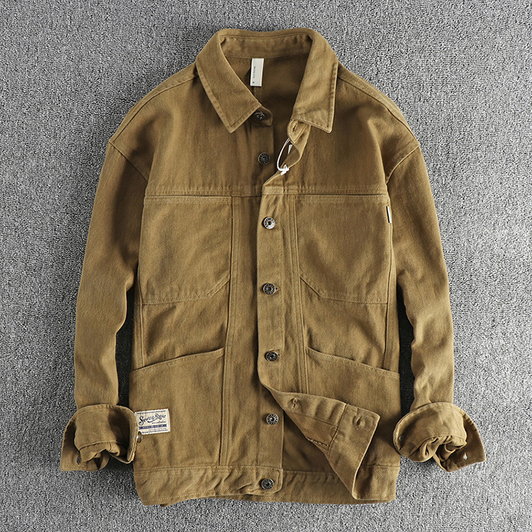 GorgeousBen  Men's Thick water-washed twill cotton long-sleeved work shirt with pockets.