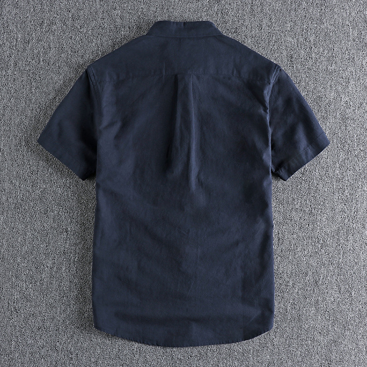 GorgeousBen  Men's Retro trend water-washed textured cotton short-sleeved shirt for men, classic and versatile solid color daily loose youth shirt.