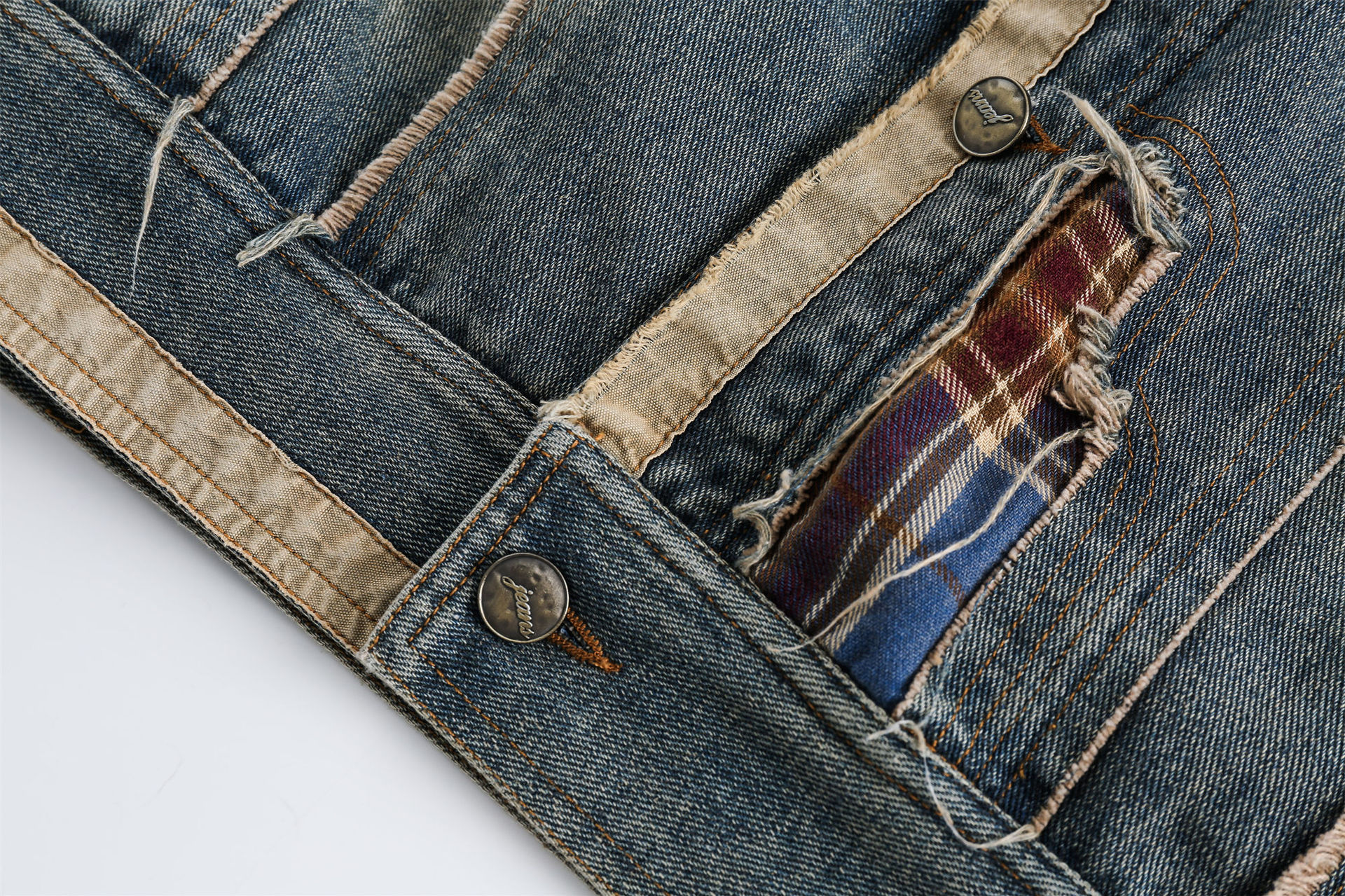 GorgeousBen  Unisex 2024 spring new denim jacket for men and women, trendy loose-fitting patchwork distressed water washed national couple jacket.