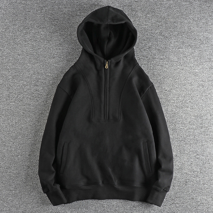GorgeousBen  Men's Heavyweight high-gram thickened half-open collar hooded sweatshirt for men, keeping warm and stylish in autumn and winter with a retro look.