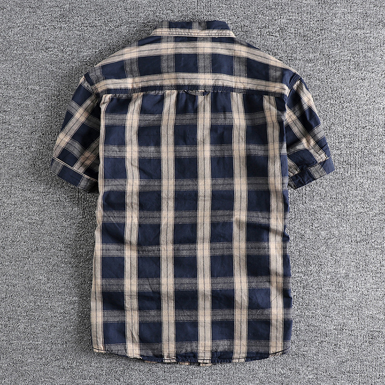 GorgeousBen  Men's Summer new classic American retro short-sleeved shirt for men, thin and comfortable plaid casual shirt.
