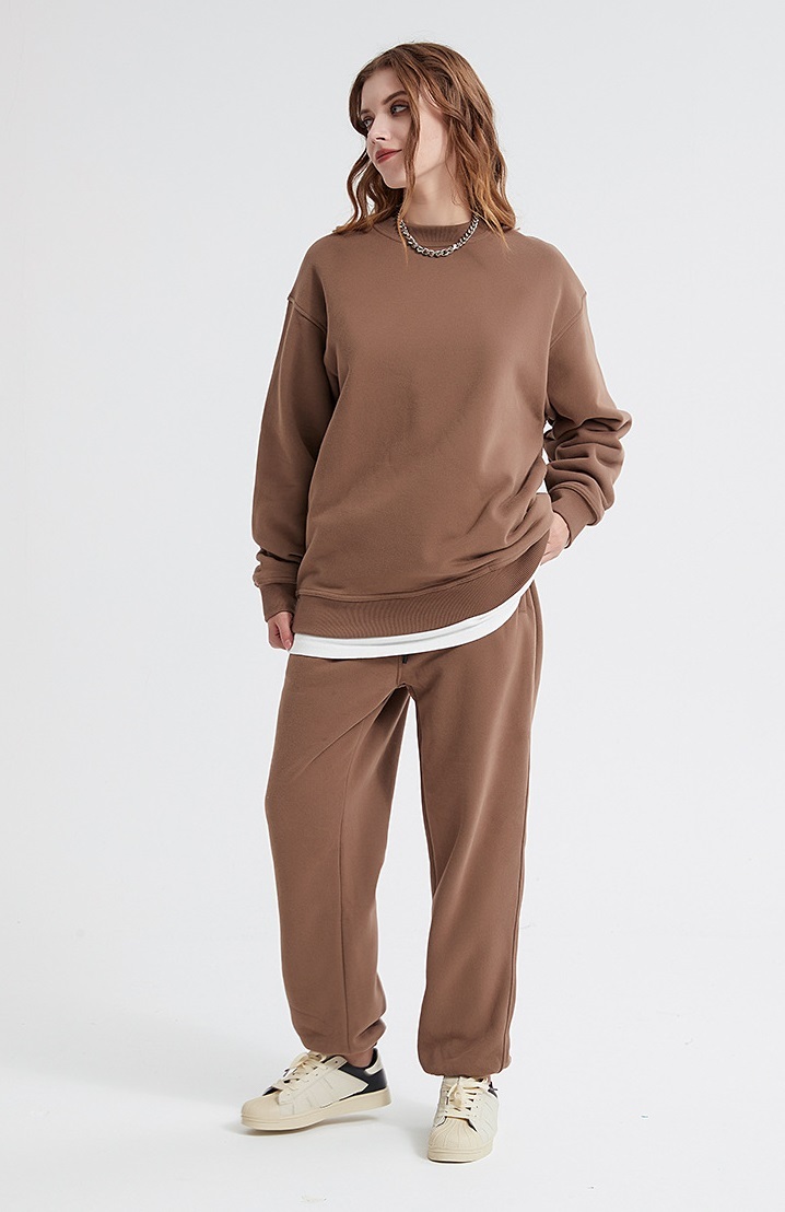 GrogeousBen  Unisex Autumn and winter new 360g plush solid color round neck sweatshirt set, plus thickened dropped shoulder sweatshirt.