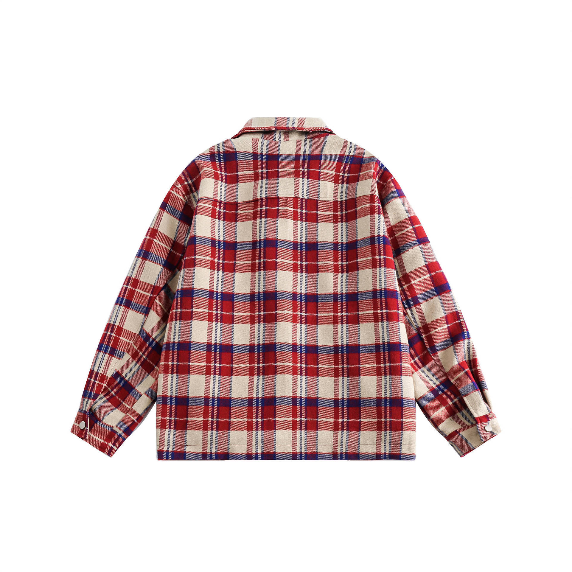GorgeousBen   Unisex 2024 new American retro plaid red workwear long-sleeved jacket for men and women, loose and versatile couple's outerwear for spring.