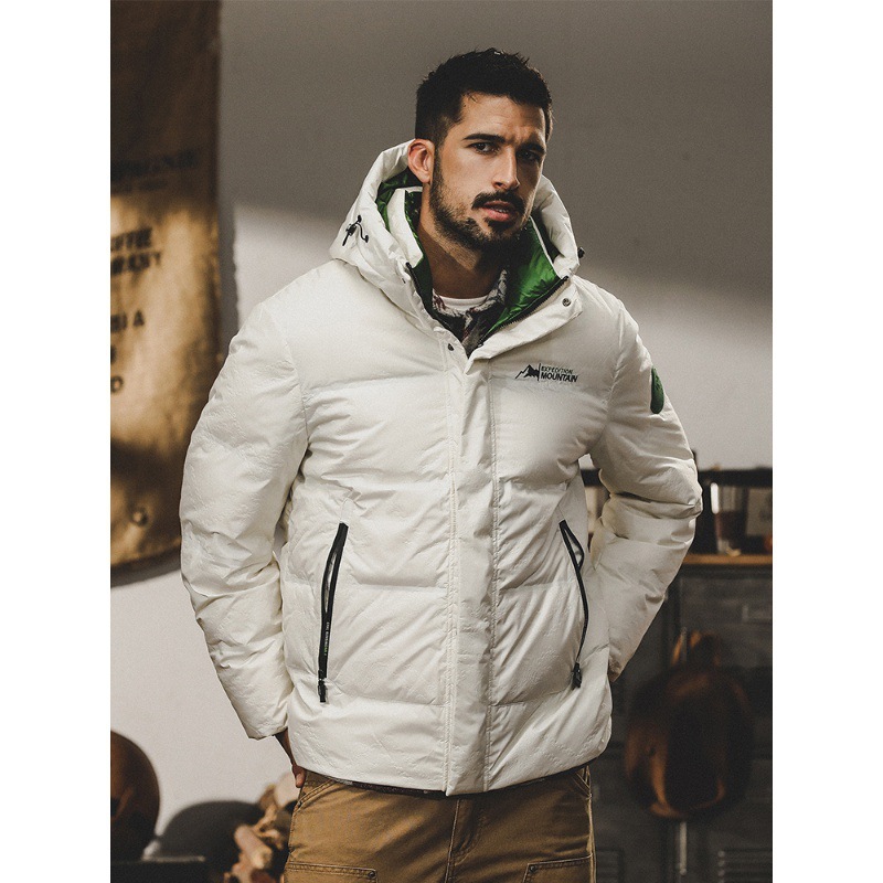 GrogeousBen  Men's Short hooded down jacket for men, American style outdoor leisure skiing down jacket for winter.