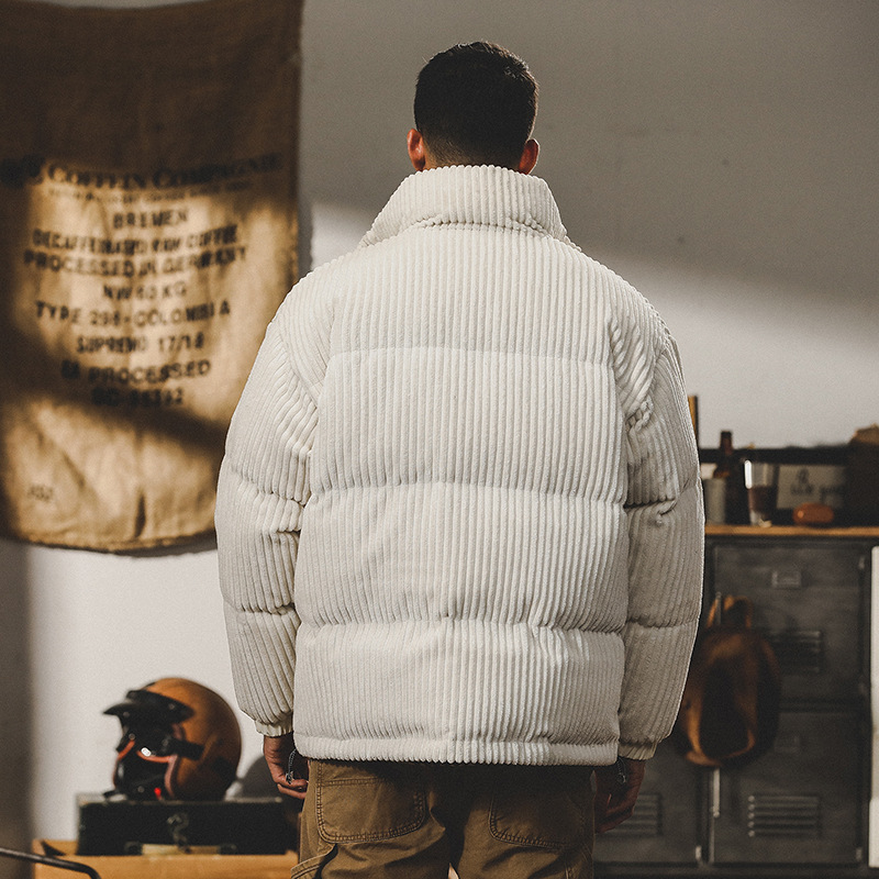 GrogeousBen  Men's Fashionable customized down jacket cotton winter thickened warm heavy corduroy men's down jacket